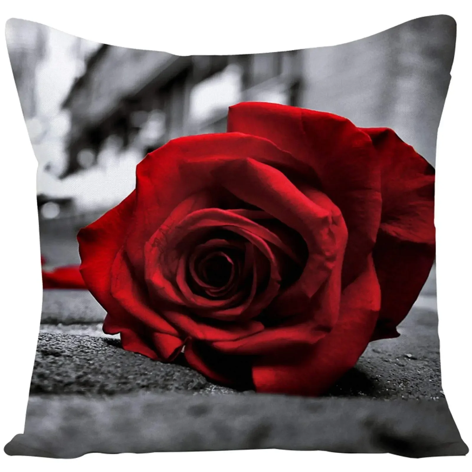 Red Rose Flower Print Pillowcase Sofa Cushion Cover Home Improvement