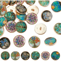 24Pcs 6 Styles Alloy Enamel Shank Buttons Plant Theme Metal Blazer Buttons 20x8mm Flower Tree Vintage Shank Buttons Round