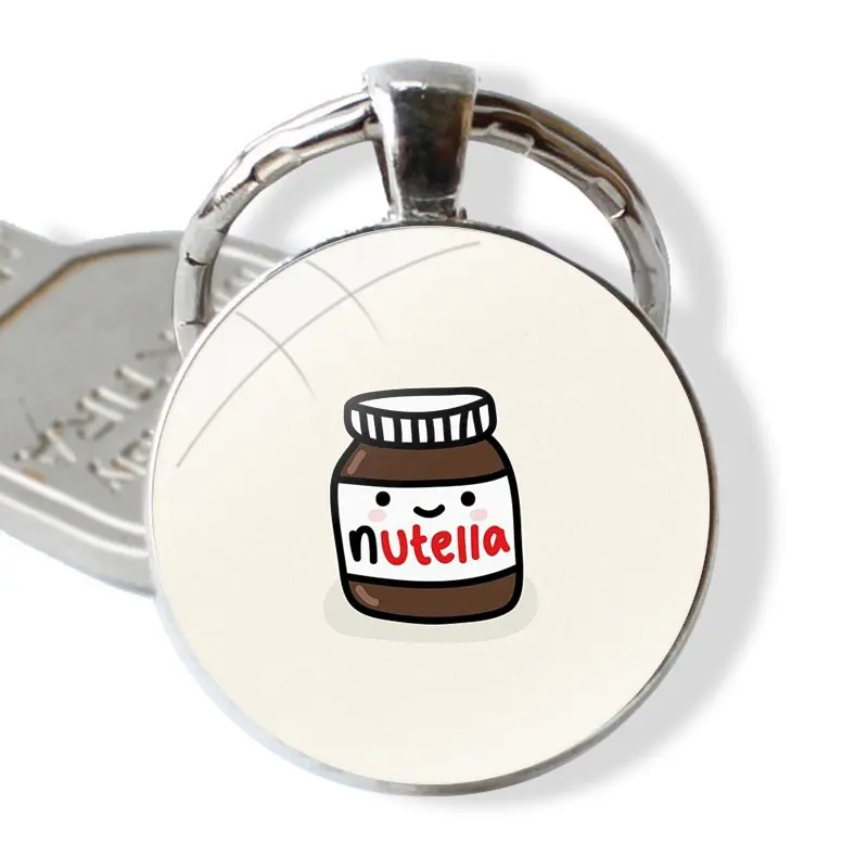 25mm Glass Cabohcon Keychain Key Rings for Women Men Jewelry Gift I Love Kawaii Nutella