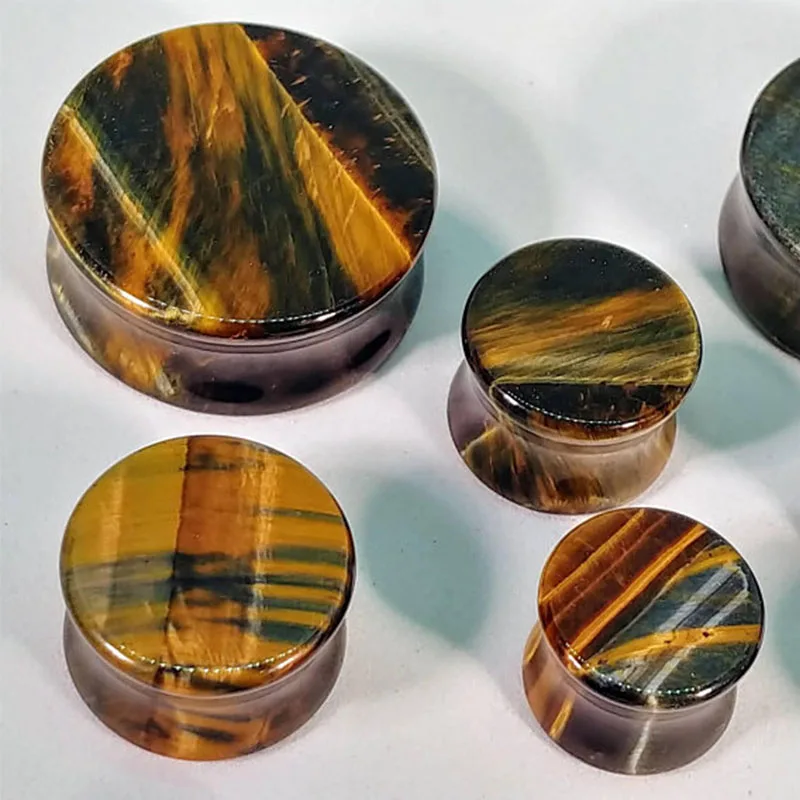 2szt Żółte tygrysie oko Organiczne kamienne zatyczki i tunele Kolczyk do uszu Rozciągacz do uszu Piercing Kobiety Mężczyźni 6-25mm