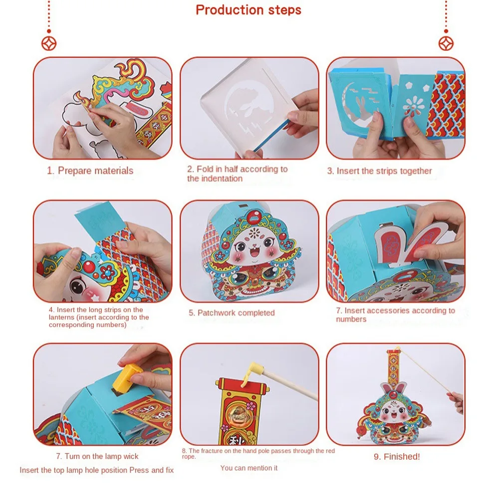 Mid-Autumn Festival Kinderkonijnlantaarn Bunny Design Handgemaakte DIY Handlantaarn Materiaal Antieke stijl