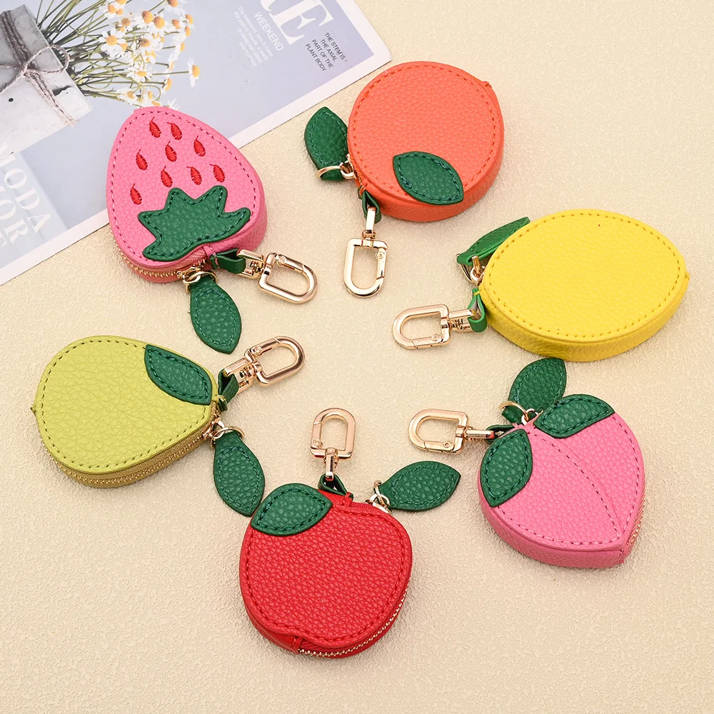 1pcPU Leather Zipper Pouch Keychain - Wallet Making Supplies, Fruit-Shaped Lightweight Keychain