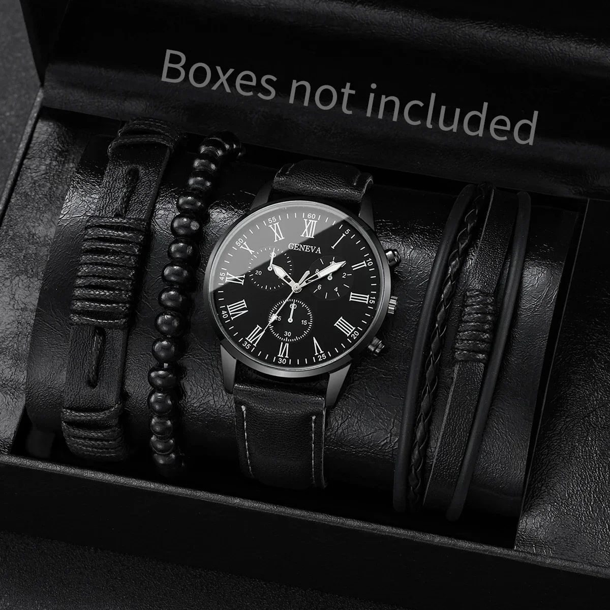 Men's All Black Watch Set with Bracelets