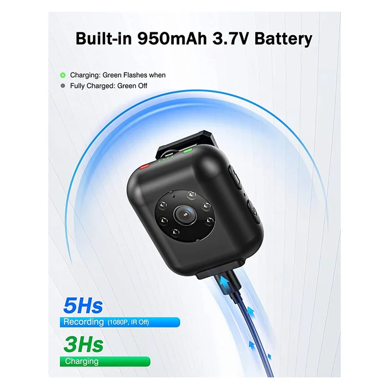 AD41-กล้องสวมใส่ร่างกาย กล้องวิดีโอ 1080P แบตเตอรี่ 950MAh วิดีโอมินิสปอร์ต 5 ชั่วโมง