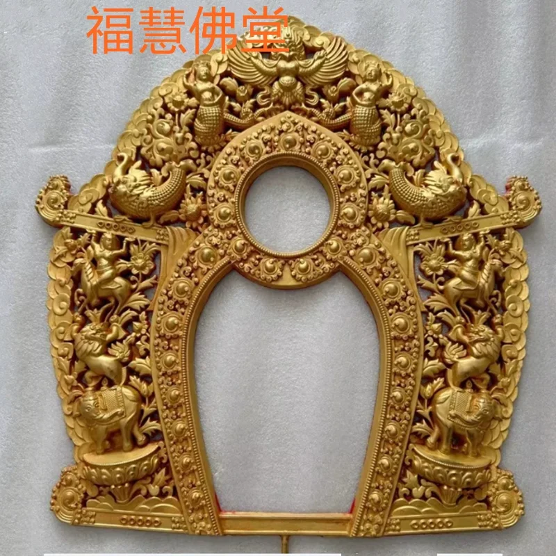 Copper gilding carving backboard For buddha statue Nepal Tibet Large size,43cm