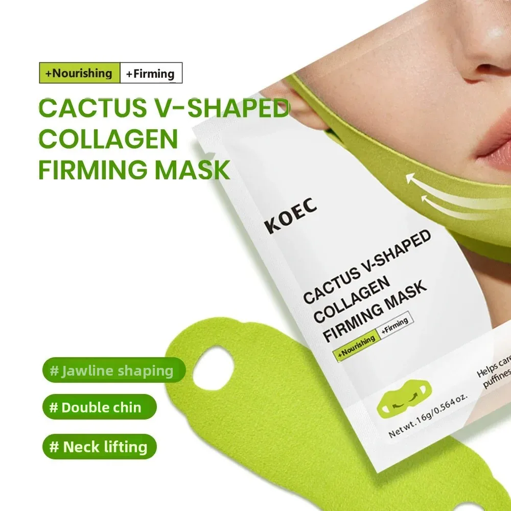 4PCs KOEC Cactus Collagen V Shape Face Mask Firming Lifting Hydrating Nourishing Soothing Cooling Jawline Sculpting Retinol Skin