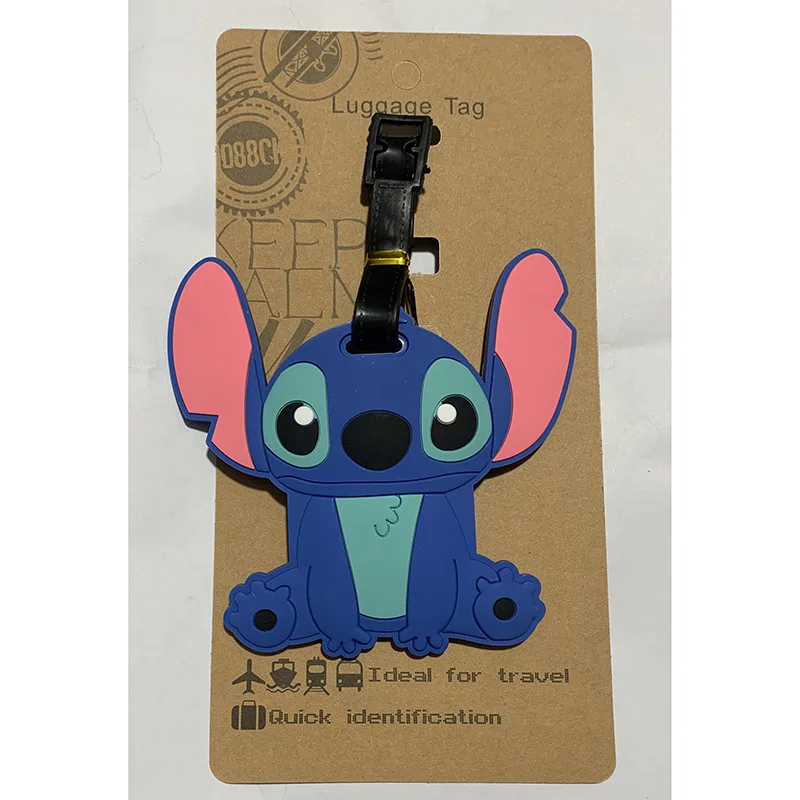 Disney Lilo & Stitch Anime Figures Luggage Tags Cartoon Suitcase Soft Glue Tag Travel Accessories Bag Pendant Christmats Gifts