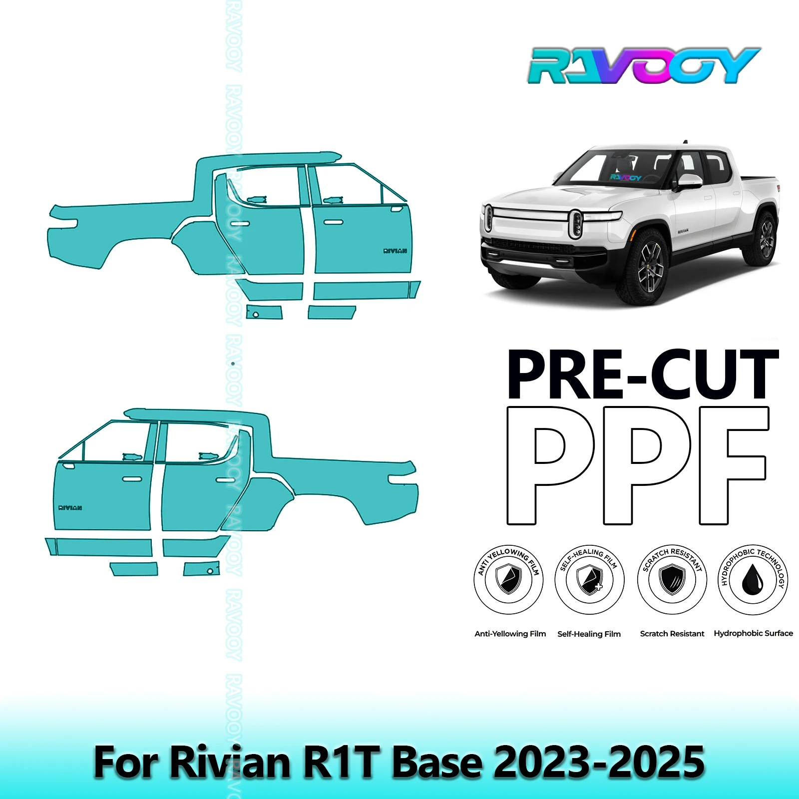 

For Rivian R1T Base 2023-2025 8.5mil Clear Matte Pre-Cut PPF Door & A/B Pillar Kit TPU Paint Protection Film Set