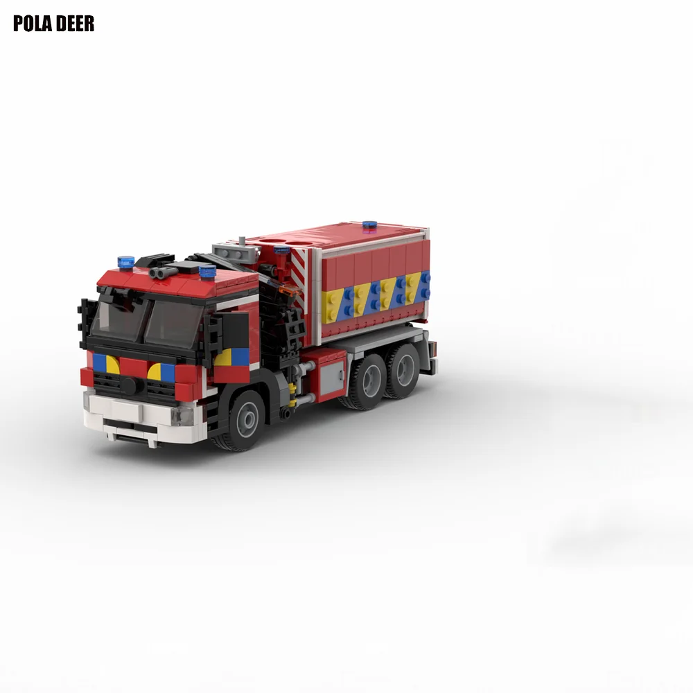 Poladeer 635 Pcs City Aerial Work Fire Truck Creative Design Assembly Building Blocks Puzzle Model Boy Toy Birthday Holiday Gift