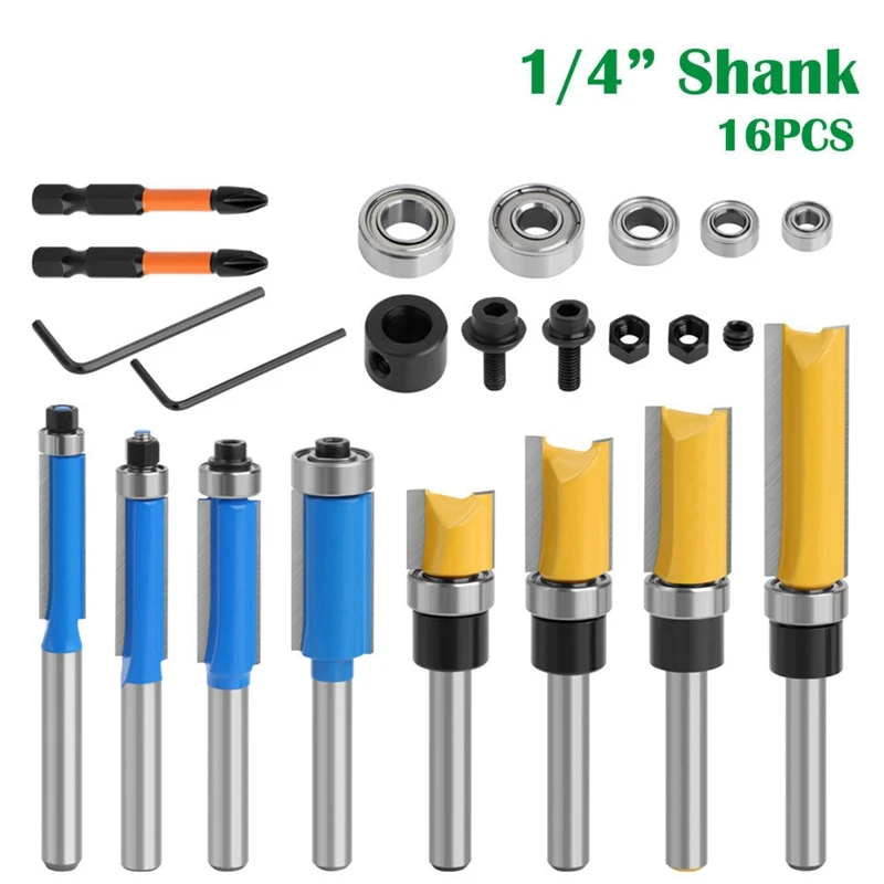 ABSJ-10PCS Фрезы, включая 4 фрезы с хвостовиком 1/4 заподлицо, 4 фрезы для заподлицо с 2 ударными фрезами и т. д.