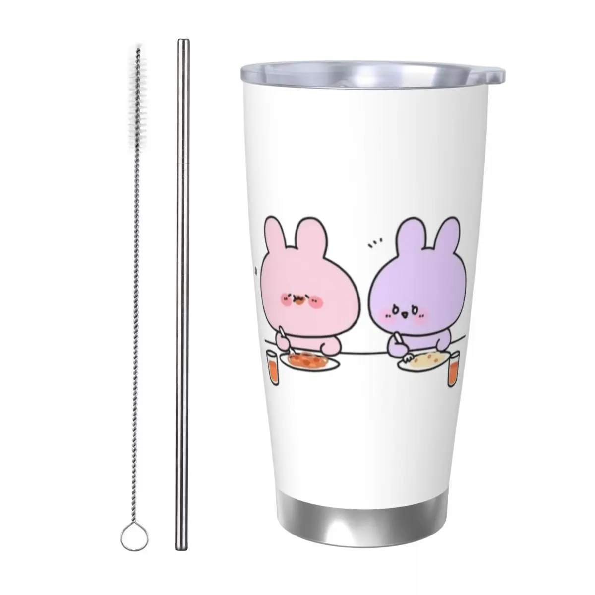 Asamimichaan Cute Asamimi 20oz Stainless Steel Car Mug Straw Thermal Iced Travel Cup Vacuum Insulated Coffee Hot Cup