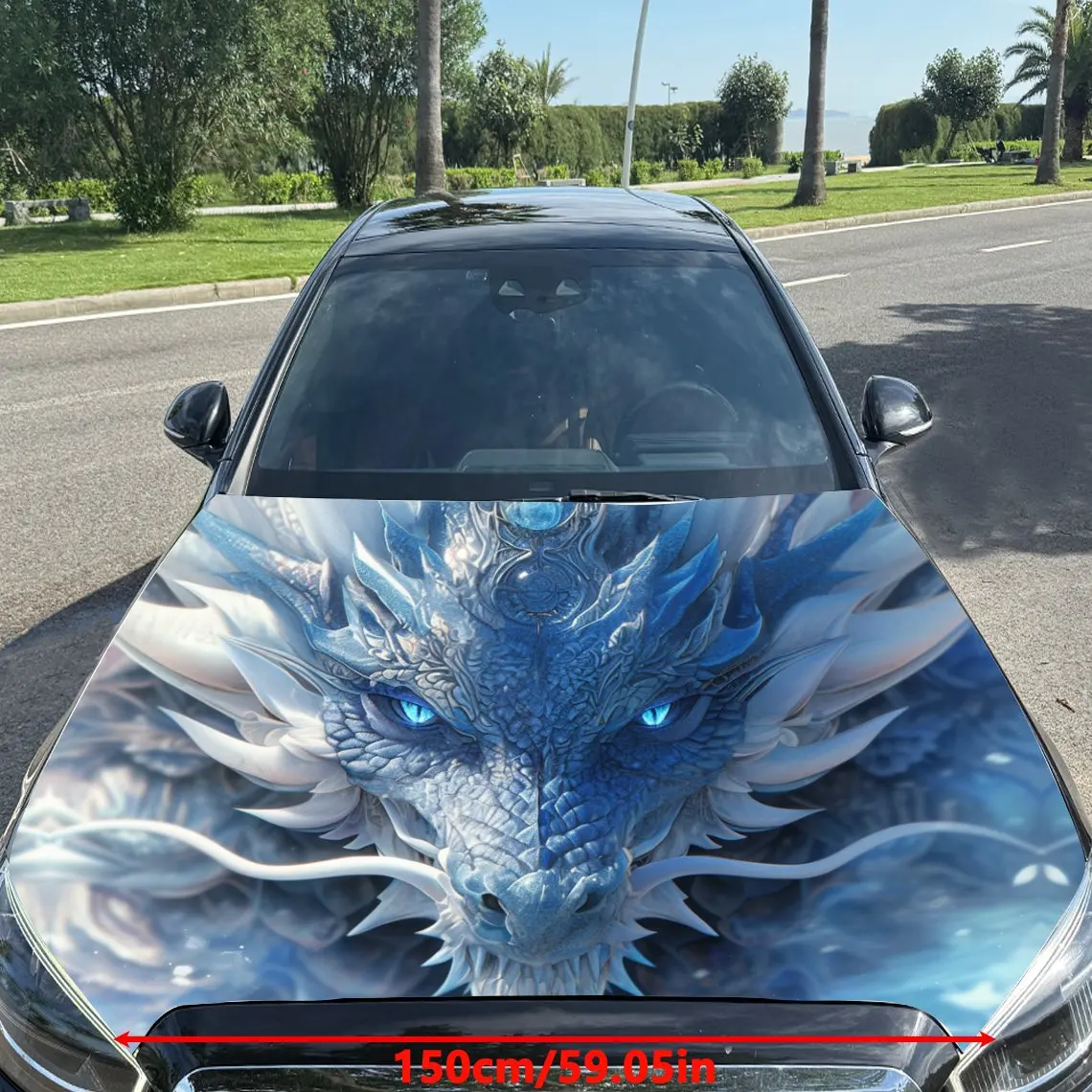 Fantasy Frost Dragon Car Vinyl Wrap, PVC Material Waterproof Car Hood Sticker, Self-Adhesive Scratch-Resistant Stickers for Engi