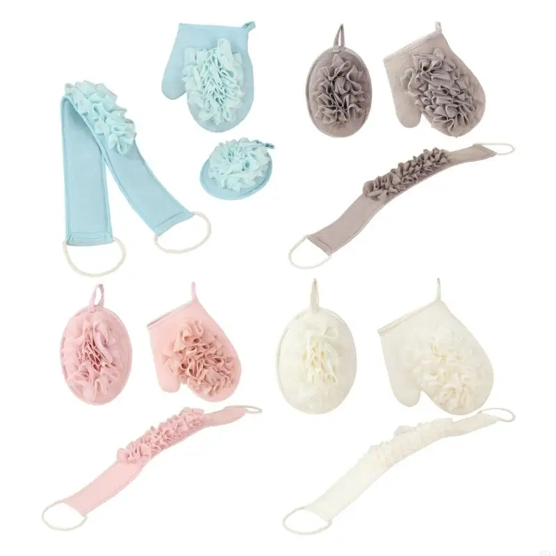 

Soft Fiber Bath Gloves And Back Scrubber Loofah Sponge 3 Piece Set 0XXB