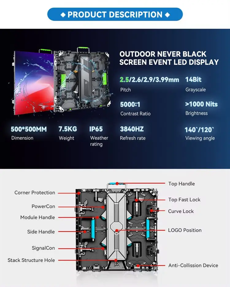 P2.604/P2.976/P3.91/P4.81 Outdoor LED Rental Panel for Advertising Backlighting