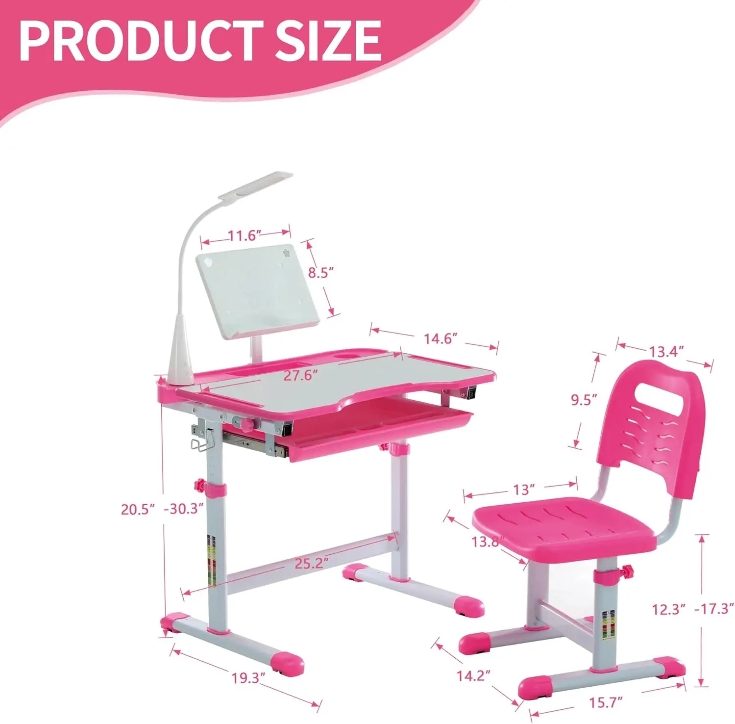 Kids Functional Desk and Chair Set, Ergonomic Height Adjustable Children School Study Desk with Tilt Desktop, Book Stand,