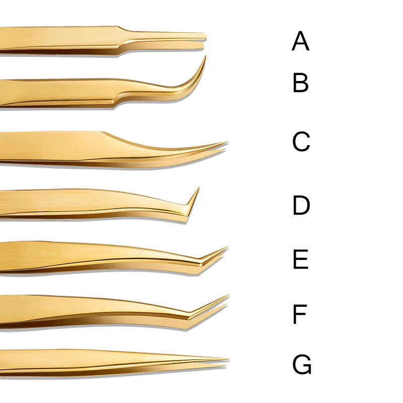 1PC Pinzette per estensione ciglia Pinzette per ciglia Applicatore Estensione Forniture Volume Professionale Sopracciglio Ciglia Pinzette dorate 2027