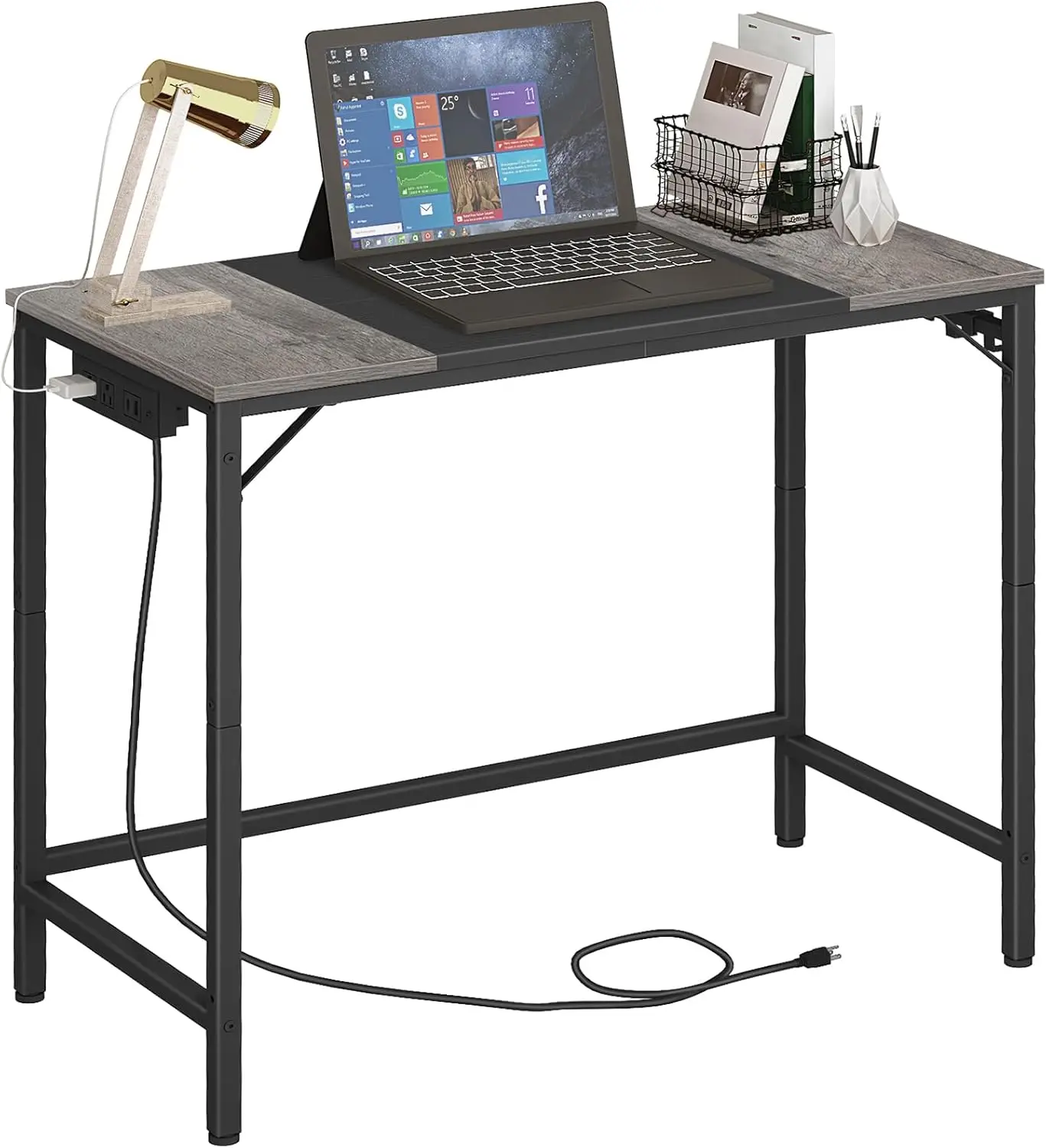 

Computer Desk Wood Standard Size with Power Outlets All Seasons Black