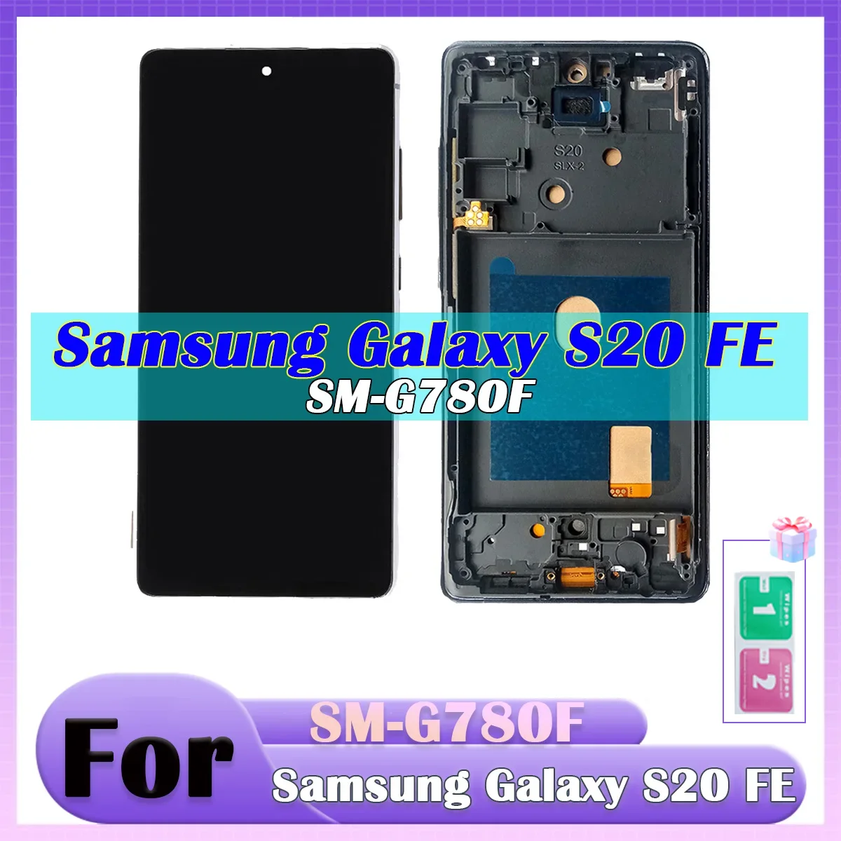 S20 FE عرض لسامسونج S20 FE LCD SM-G781 G781U G781B شاشة الكريستال السائل مع الإطار مجموعة المحولات الرقمية لشاشة تعمل بلمس استبدال