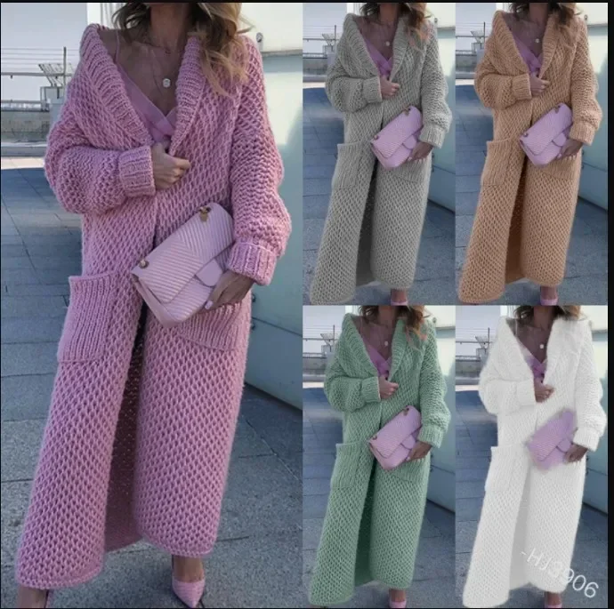 

New Fashion Women Sweaters 2023 Autumn Winter Solid Long Knitted Cardigan Coat Oversized Cardigan Women Clothing Tops Knitwears