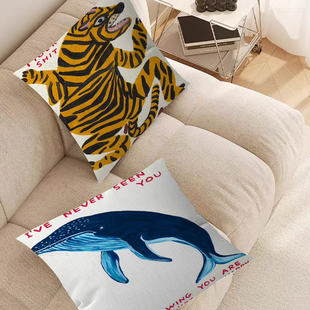 David Shrigley Tiger Penguin Whale Maple Design Cushion Cover Happy Autumn Harvest Decor Holiday Decorati Pillow Cover