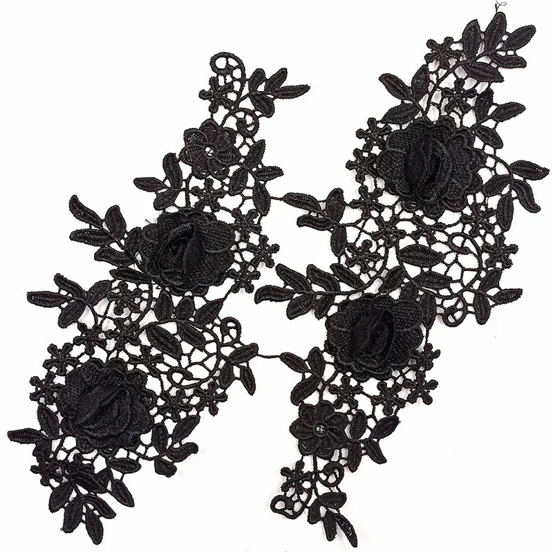 1 Pair Embroidery Lace Applique Sew On Dress Lace Applique Flower Polyester Patch DIY Dancing Garment Accessories