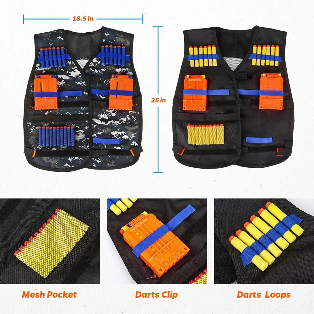 Kids Tactical Vest Suit Kit for Nerf Guns Series Refill Darts Dart Pouch Reload Clips Tactical Mask Wrist Band Glasses Soft Amm