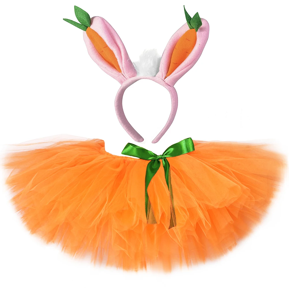 

Orange Girls Carrot Bunny Tutu Skirt Costume Fluffy Baby Girls Tulle Skirt Kids Halloween Party Easter Tutus with Rabbit Ears
