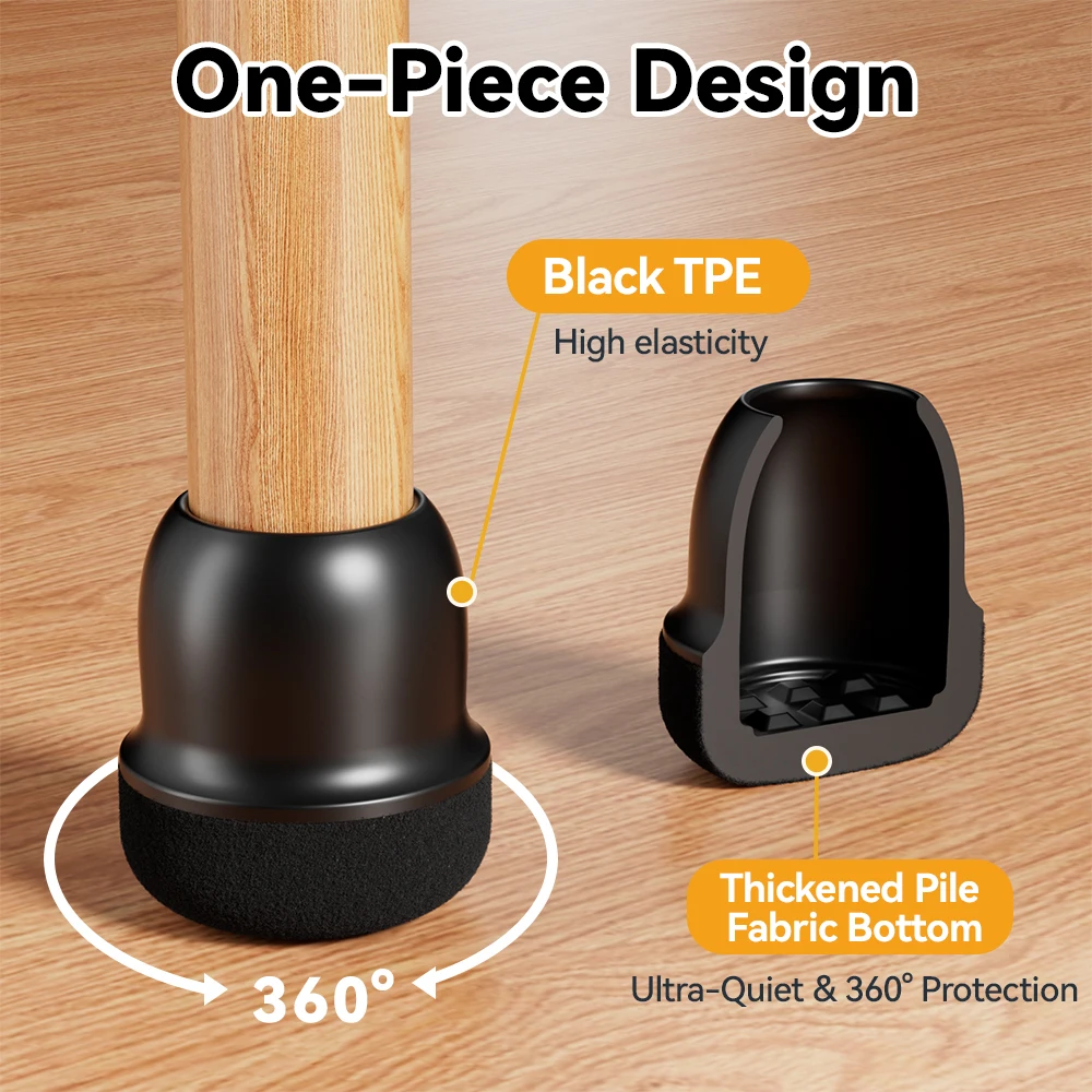 16PCS Silicone Chair Leg Protectors Round Pile Fabric Bottom Furniture Feet Pads Extra Silent Chair Leg Caps for Hardwood Floors