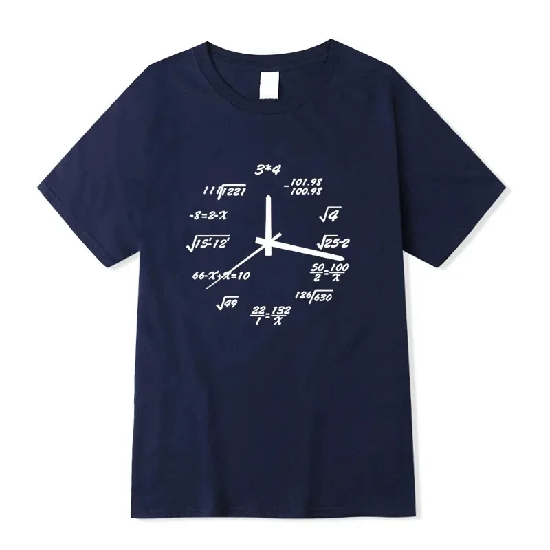 Men's Cotton Blend T-shirt Funny Math Clock Formula Print Summer Loose O-neck Short Sleeve Casual Graphic Tee Male Tops