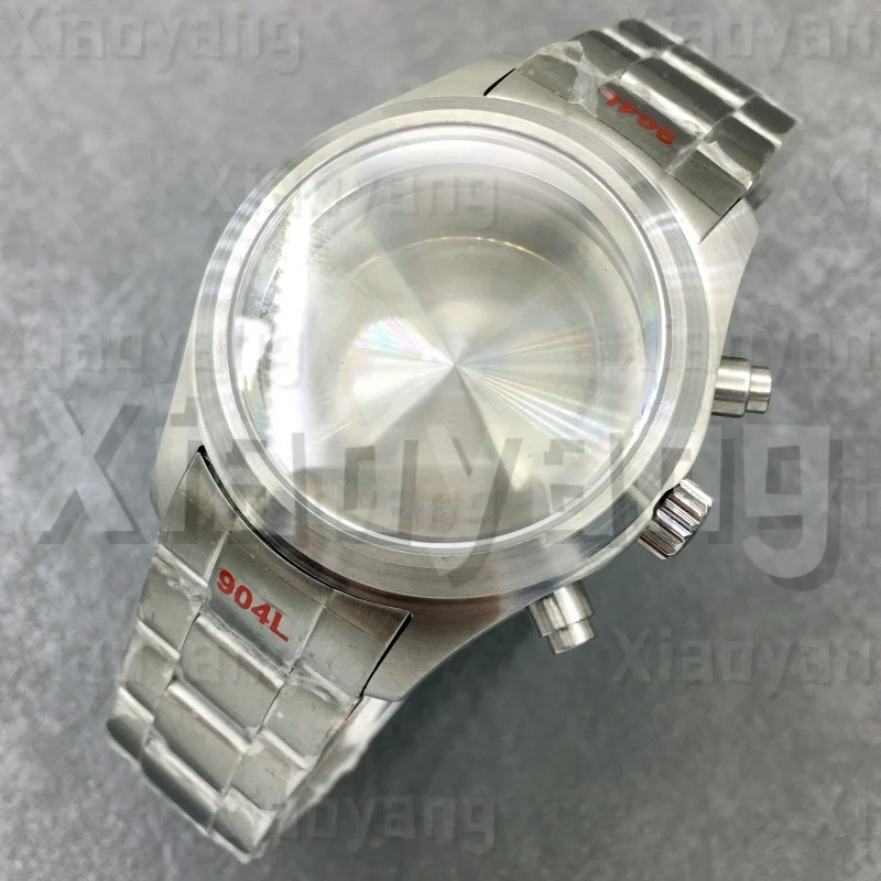 38mm Black Silver Rose Full Brushed Pilot Multy-functional Chronograph Watch Case Sapphire Crystal For VK63 VK64 Quartz Movement