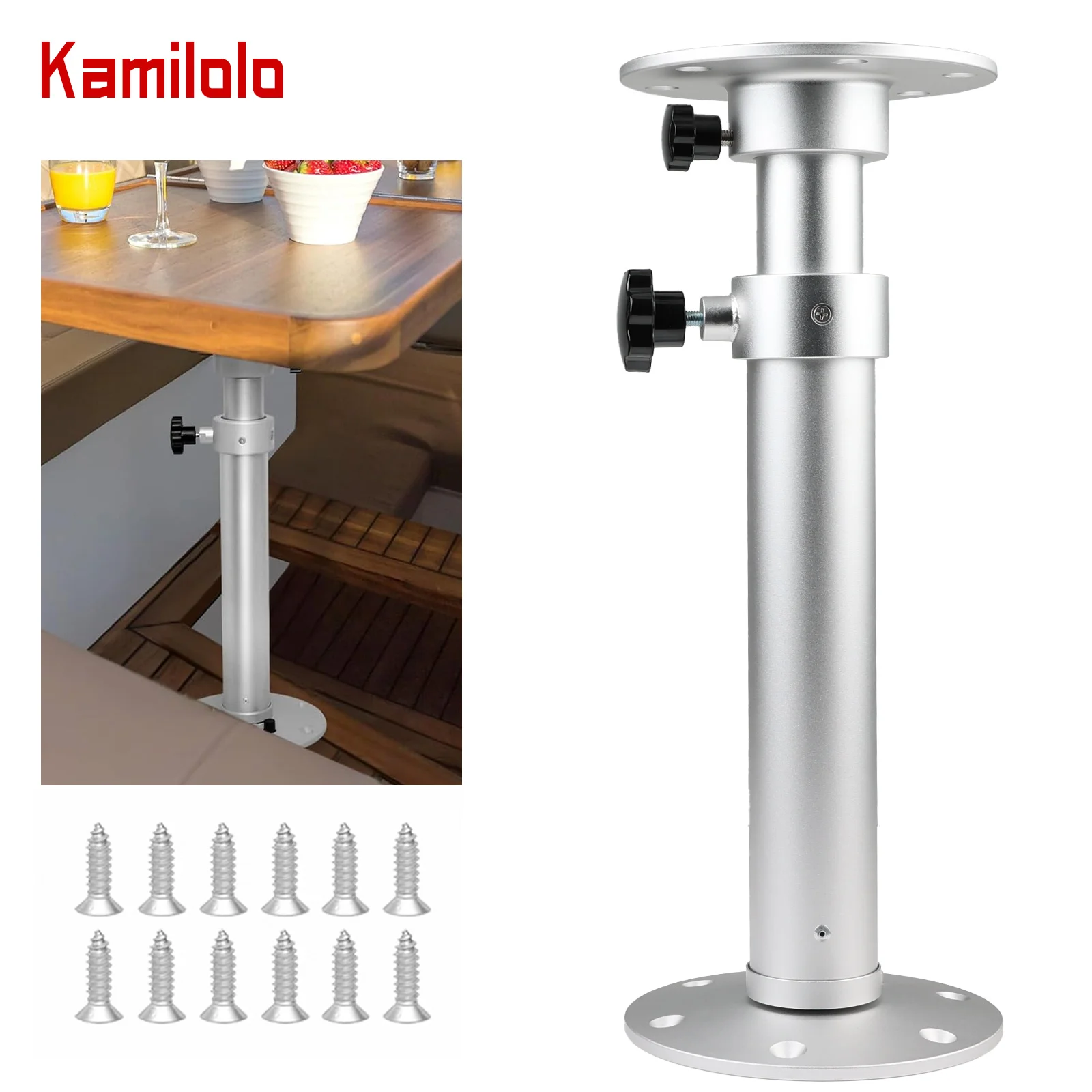 

Kamilolo Adjustable Table Base Stand Leg Base Mount Frame 17.8‑27.2 inch Aluminum Alloy Table Base Kit for RV Boat Yacht