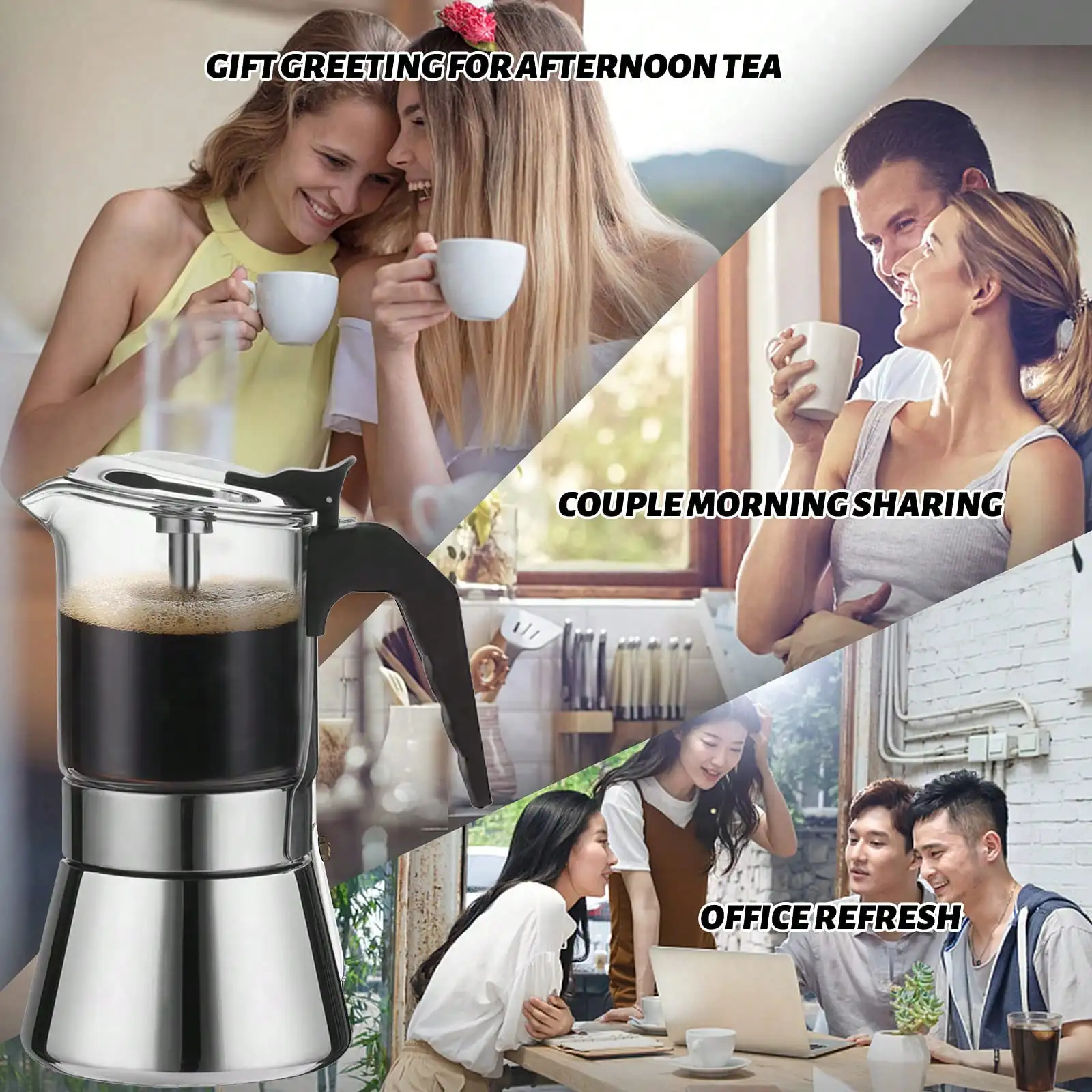 6/9Cup Coffee Maker Stainless Steel Espresso Maker Moka Pot Espresso Maker For Home Kitchen Camping Coffee Pot Back To School
