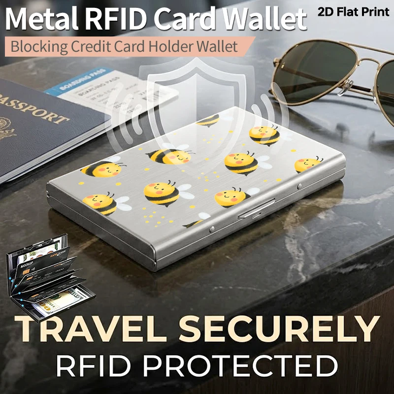 

Металлический RFID-держатель для карт Watercolor Honey Bee, ультратонкий матовый чехол для кредитных карт с боковым открытием, защита от кражи, деловой кошелек
