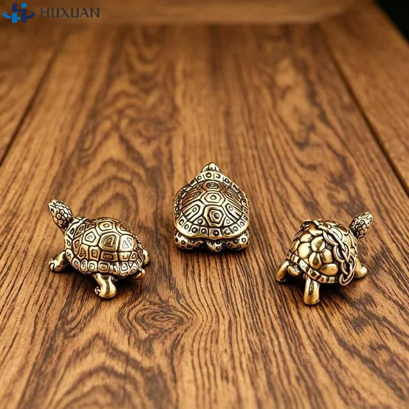 1pc Brass Mini Turtle Figurine Vintage Tea Pet Desk Ornament Fengshui Decor Tea Table Accent