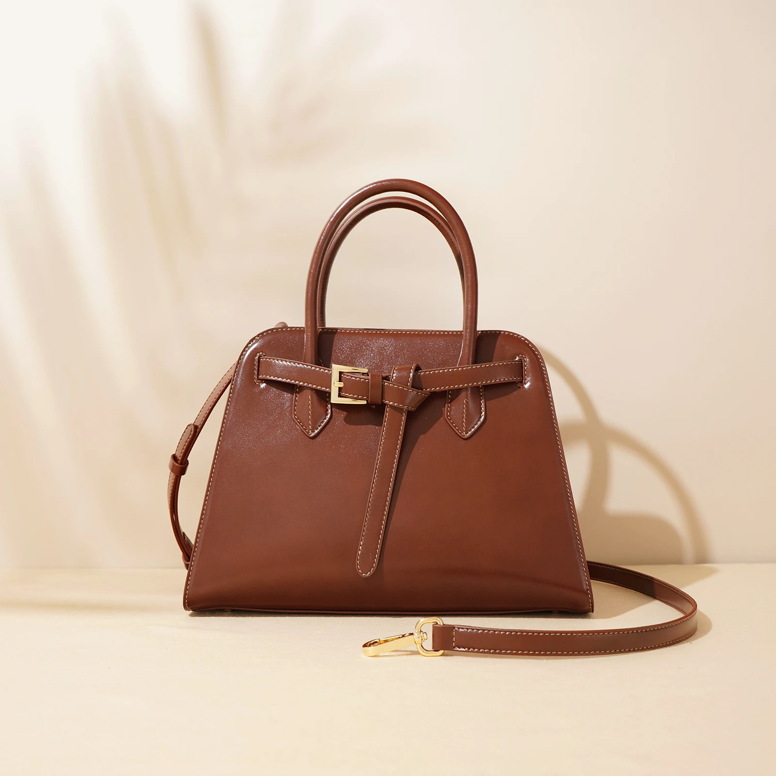 

2025 Leisure Hard Cow Leather Women Shoulder Bag Large Fashion Magnetic Button Open Tote Female Handbag Brown