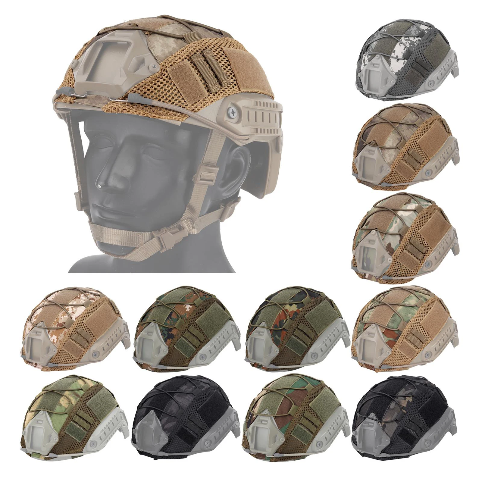 Booiu capa de capacete tático rápido, caça ao ar livre, tiro, jogo de guerra, airsoft, pano, camuflagem, paintball, acessórios de capacete