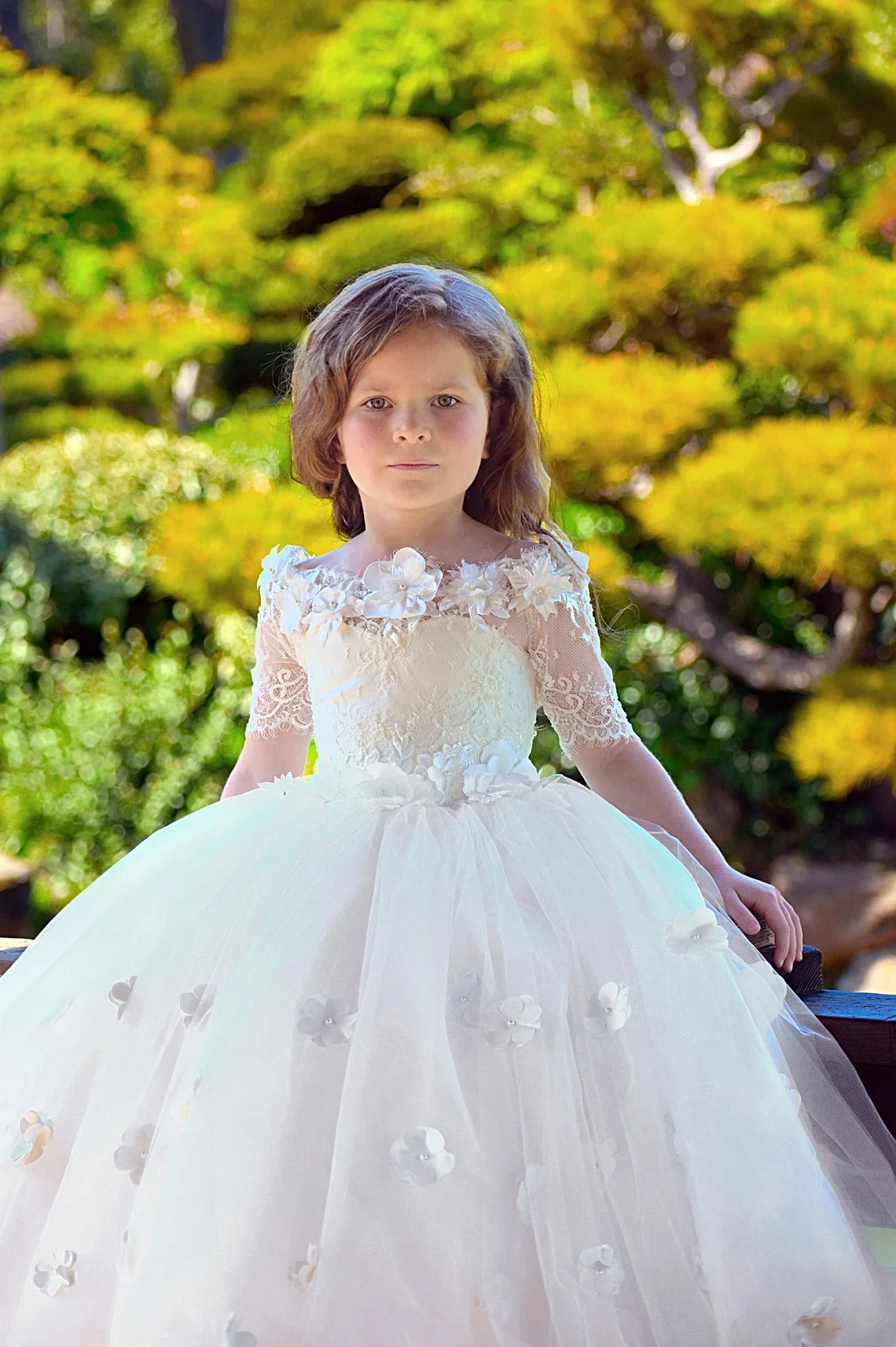 Vestido de gala de marfil para niñas, vestidos de desfile para sesión de fotos, apliques, vestidos de fiesta de cumpleaños, largo hasta el suelo, vestidos de flores para niñas