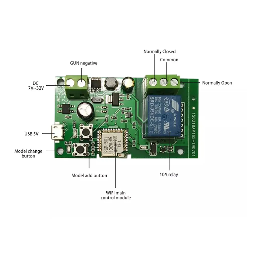 WiFi Relay Switch Module Self-locking Power Supply Antiflaming Circuit Board