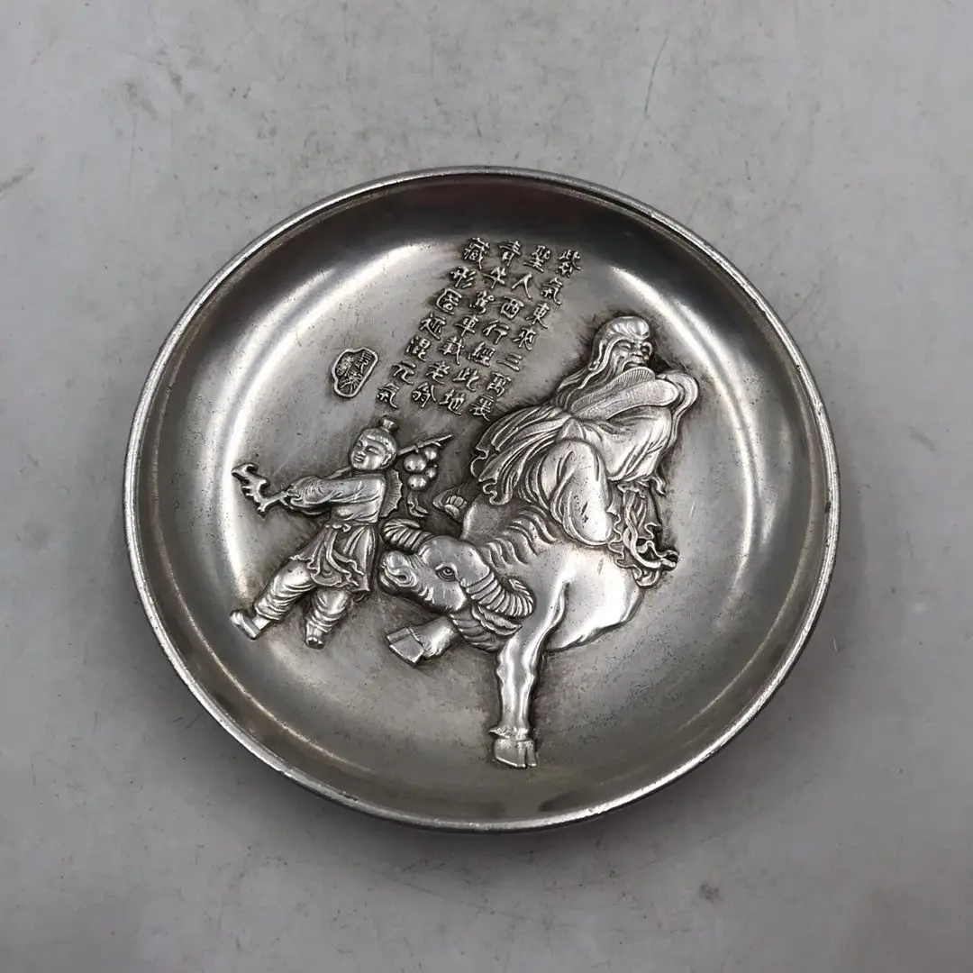 boy and grandpa herd cattle plate Statue Sculpture Figurine Home Decoration