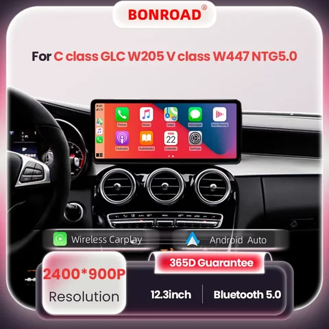 Bonroad 12.3" Wireless CarPlay Android Auto Linux Car Radio Multimedia Player For Mercedes  Benz C Class W205 GLC V Class W447