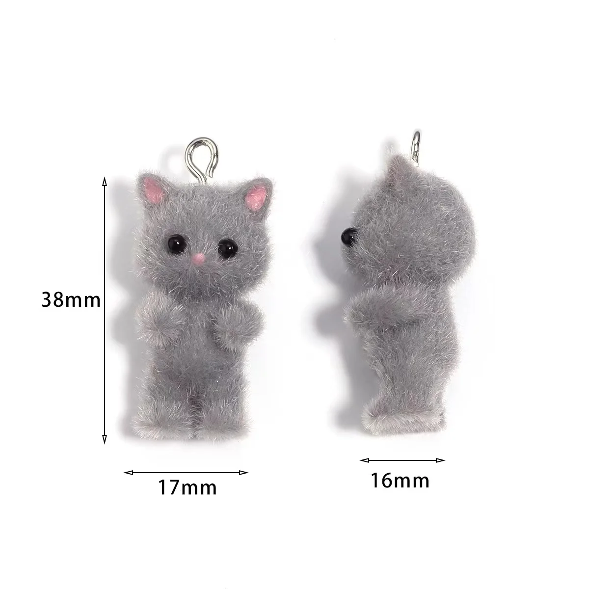 30PCS resin Cat Pendant Lovely 3D Fluffy Flocking Animal Cat Charms for DIY Jewelry Keychain Necklace earring  Make fittings