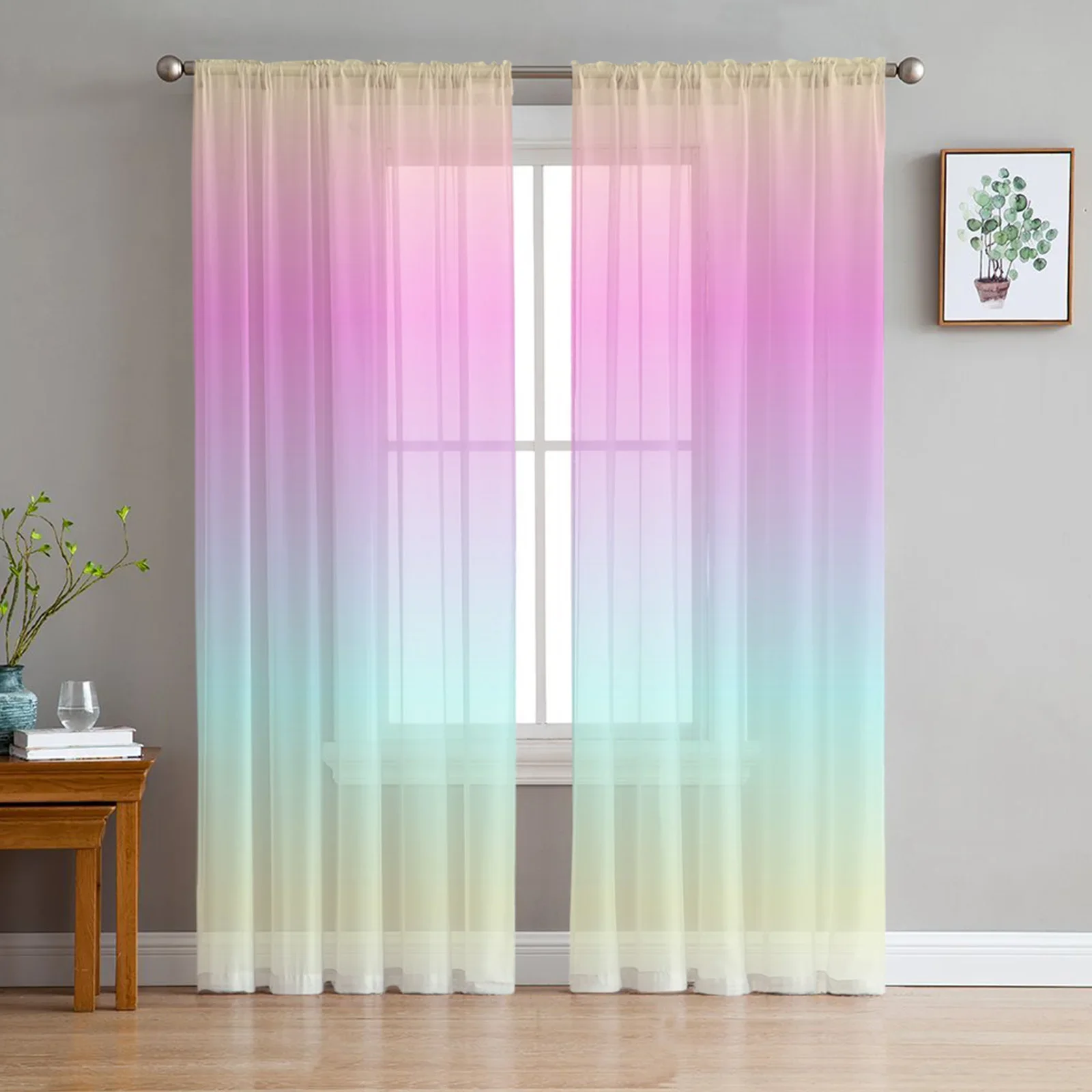 

Pink Blue Purple Yellow Gradient Sheer Curtains For Living Room Bedroom Kitchen Decoration Window Voiles Organza Tulle Curtain