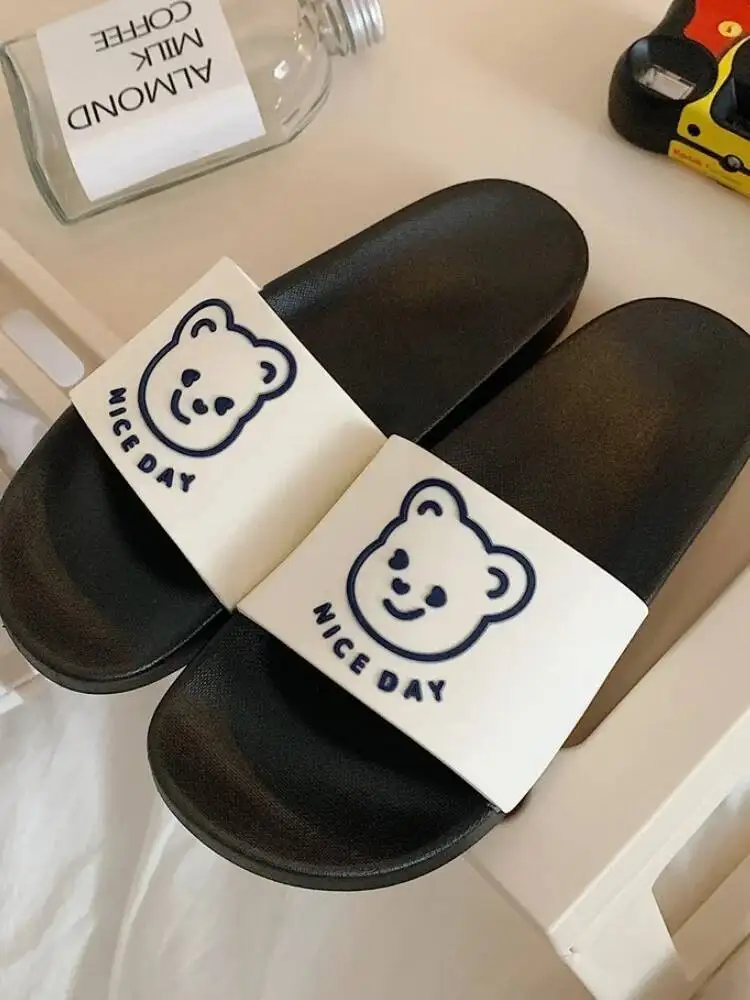 Women's Home Slippers Cartoon Slide Sandals  Summer Anti-Slip  Student Fashion, Cute One-Strap Indoor & Outdoor Slippers