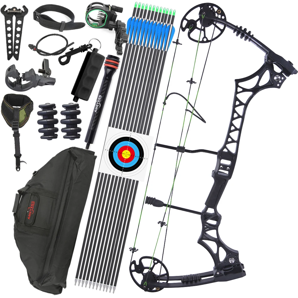 Archery Pulley Compound Bow Set 80% Let-off 30-70lbs Powerful Glass Fibre Limbs Arrow Speed 320fps for Bow Hunting Shooting