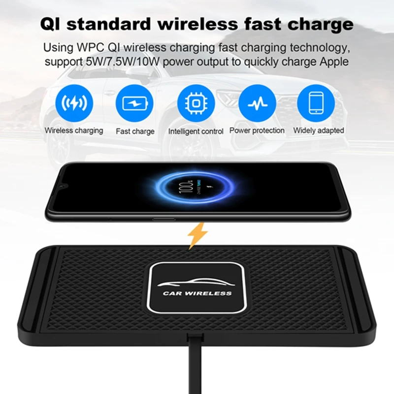 QI Car Wireless Quickly Charger For Iphone 8 XS XR Car Charging Pad For Samsung S10 Dock Station Non-Slip Mat Car Dashboard Hold