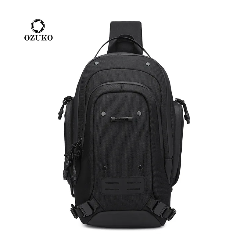 Ozuko Unique Design Large Capacity Chest Bag Waterproof Casual Sling Bag Men Crossbody Adjustable Strap Leisure Shoulder Bag