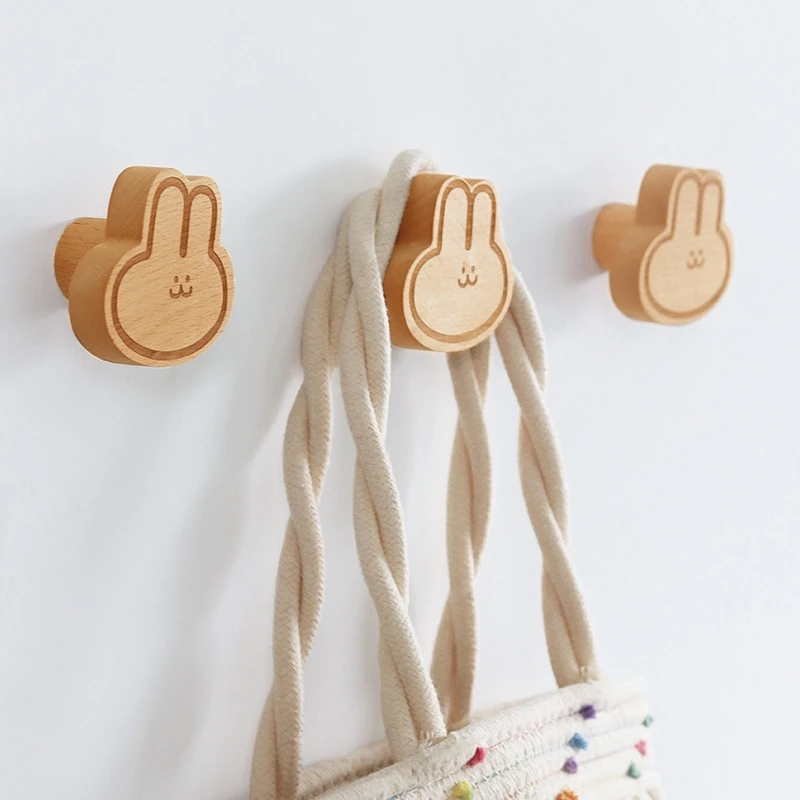 1/3/5/10pcs Cartoon Rabbit Wooden Hook Nordic Style Animal Wood Hooks Wall Hanging Coat Hook Hanger For Kids Room Decoration