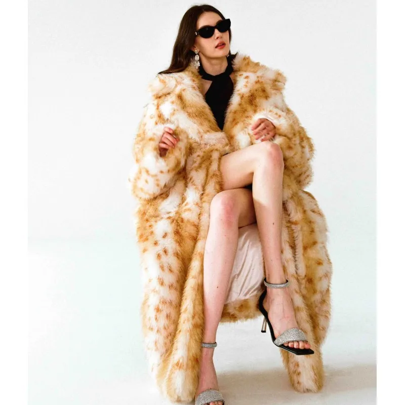 Leopard print Winter Frauen Pelz Jacke Farbverlauf Weibliche Künstliche Lange Pelzmantel Flauschigen Bequemen Haar Dame Plüsch Pelz Outwear