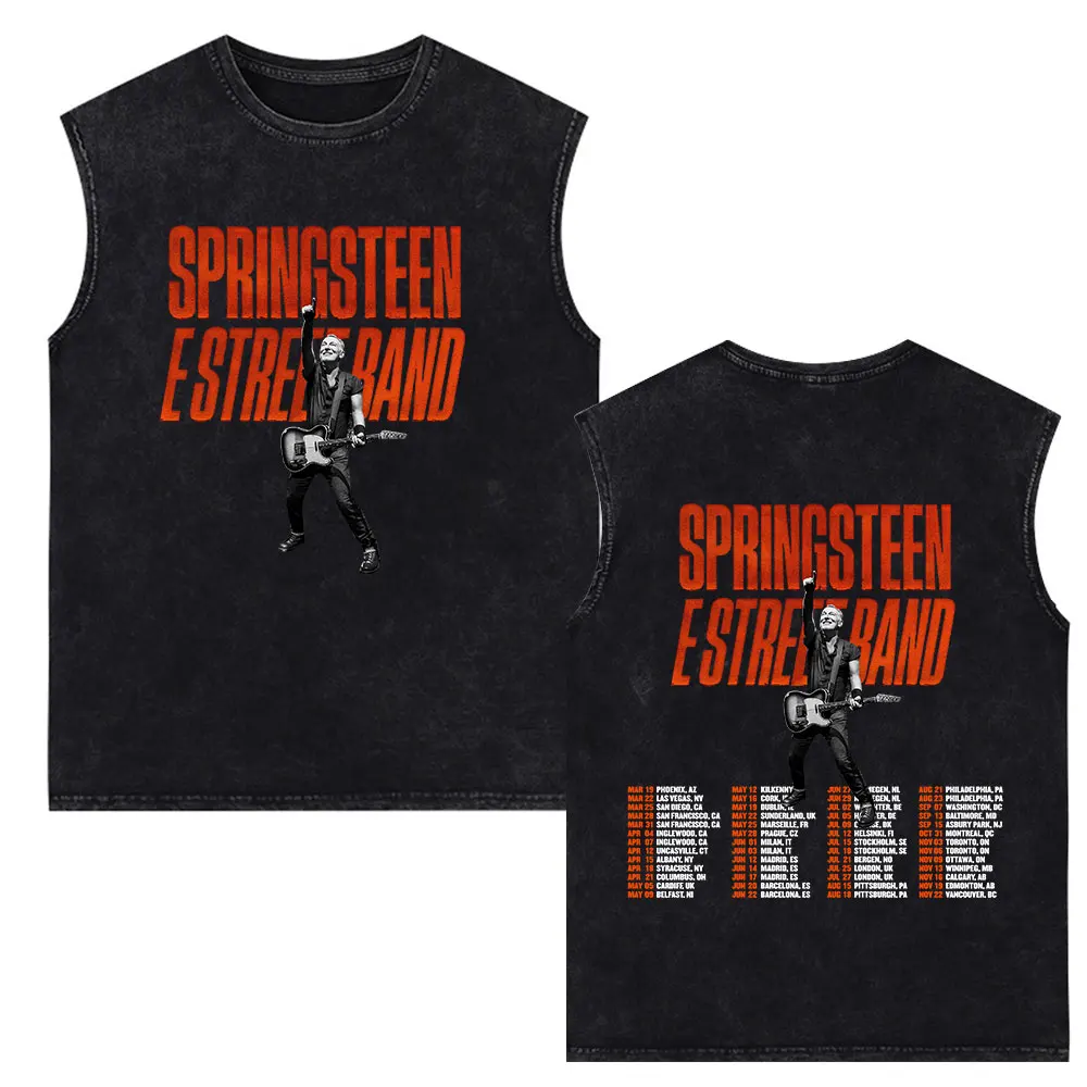 Rock Bruce Springsteen and E Street 2024 Tour Vintage Washed Tank Top T Shirts Men's Hip Hop Oversized Sleeveless Vest T-shirts