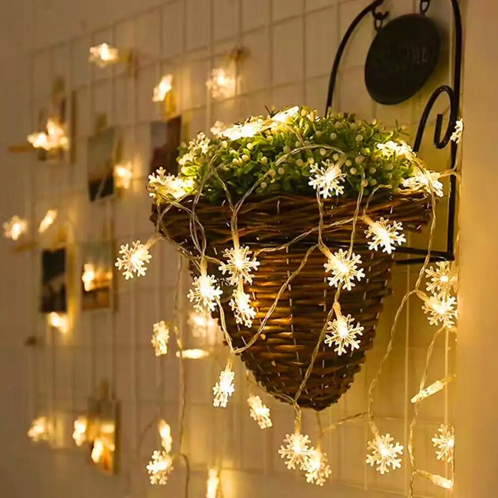 Snowflake LED String Light para Home Decor, Fairy Warm White Guirlanda, Luzes de Natal, Decoração do casamento